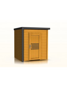 Abri de jardin moderne BRATEK à bardeau noir 203,8x201,9 H. 229 cm coloris mélèze