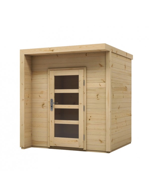 Maison de jardin BRATEK en bois épicéa /coloris chêne 203,8x201,9 H. 229 cm porte en verre