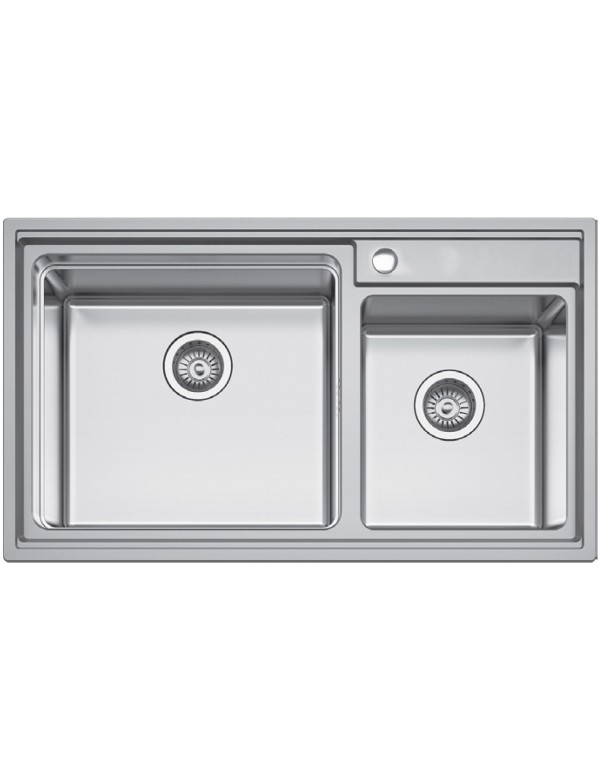 Évier 2 bacs en acier inoxydable ROSEE avec bonde et siphon 86x50cm Évier 2 bacs en acier inoxydable ROSEE avec bonde et siphon 86x50cm