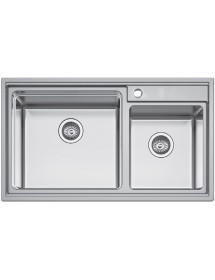 Évier 2 bacs en acier inoxydable ROSEE avec bonde et siphon 86x50cm