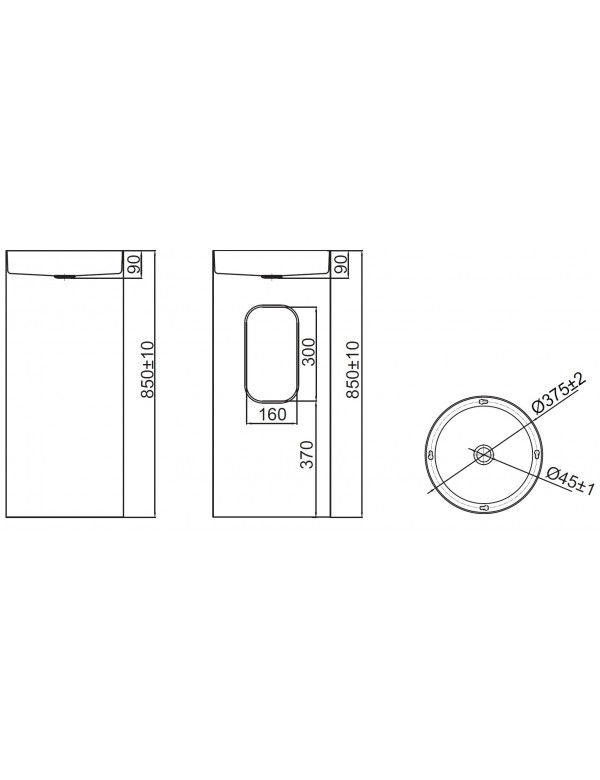 Lavabo totem VENUS 37,5x37,5x85 cm en acier inoxydable doré drainage au sol