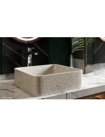 Vasque carrée beige IRA à poser 39x39x12 cm en pierre
