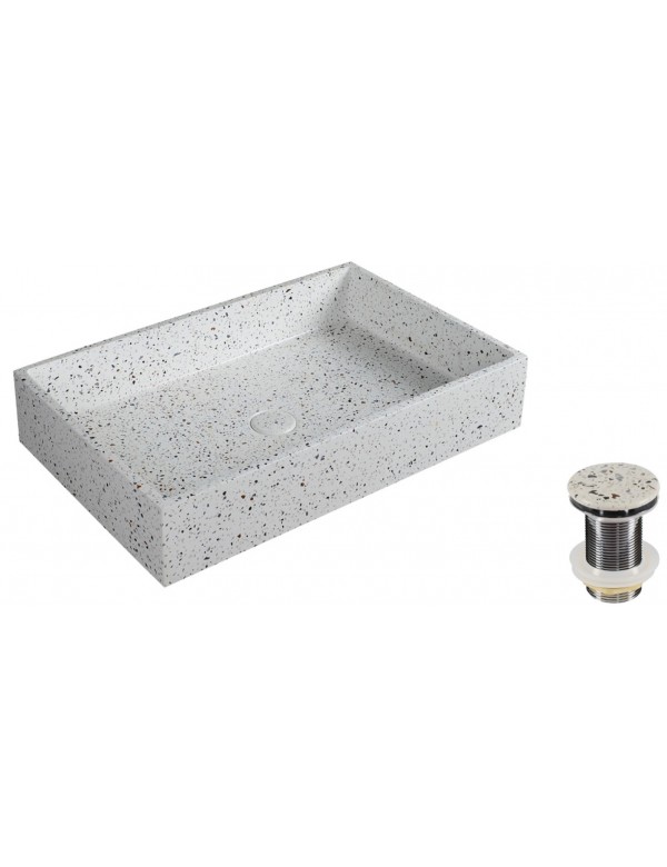 Vasque rectangulaire blanche DION à poser 60x39x12 cm en pierre