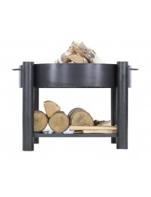 Brasero de jardin SOLAFA 70 cm avec range bois carré en acier