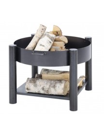 Brasero de jardin SOLAFA 70 cm avec range bois carré en acier