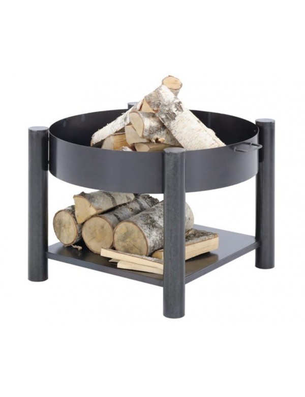 Brasero de jardin SOLAFA avec range bois carré en acier