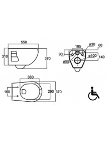 Pack WC PMR à suspendre REMAS 55x37x37 cm avec abattant en céramique