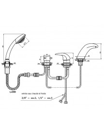 Mitigeur baignoire à cascade 4 trous DANUBE en laiton doré