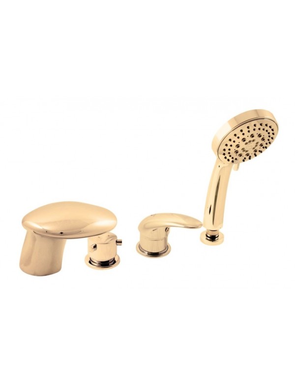 Mitigeur baignoire à cascade 4 trous DANUBE en laiton doré