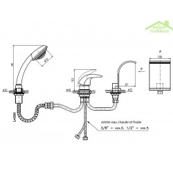Mitigeur baignoire 3 trous DUNAJI avec cascade en laiton chromé