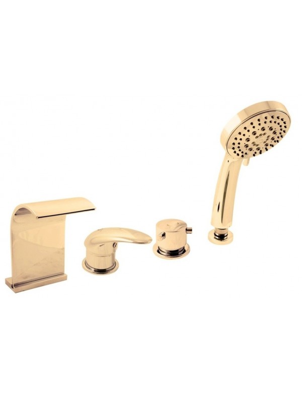 Mitigeur baignoire 4 trous DUNAJI avec cascade en laiton doré
