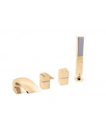 Mitigeur baignoire à cascade plat 4 trous LOIRA en laiton doré