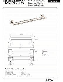 Porte-serviettes double BETA laiton chromé 65,5cm x 5,5cm x11cm Porte-serviettes double BETA laiton chromé 65,5cm x 5,5cm x11cm
