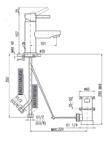 Mitigeur lavabo SEINA avec bonde laiton chromé