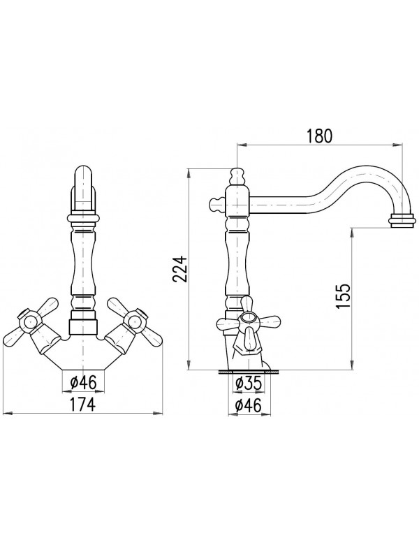 Mélangeur évier rétro MORAVA pivotant en laiton doré poignée en céramique