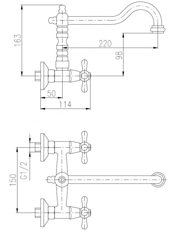 Mélangeur évier mural rétro MORAVA laiton doré poignée en céramique