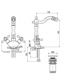 Mélangeur bidet MORAVA RETRO avec pop-up en laiton doré