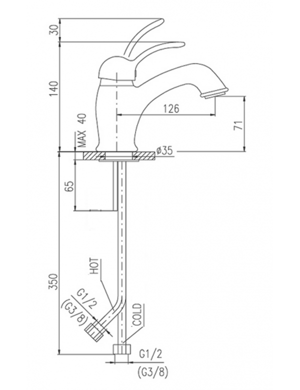 Mitigeur lavabo LABE laiton doré sans siphon