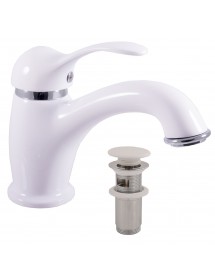 Mitigeur lavabo LABE laiton chromé blanc brillant avec pop-up