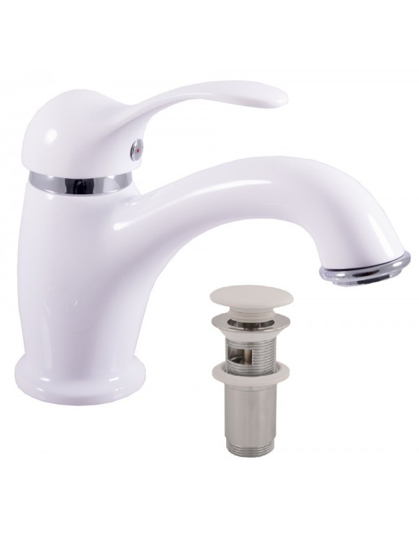 Mitigeur lavabo LABE laiton chromé blanc brillant avec pop-up