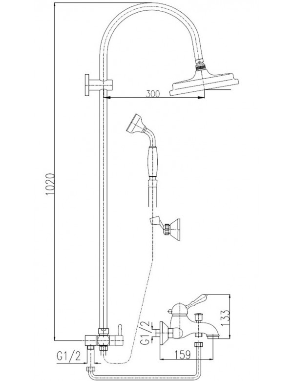 Colonne de douche LABE laiton noir avec douchette H.102 cm
