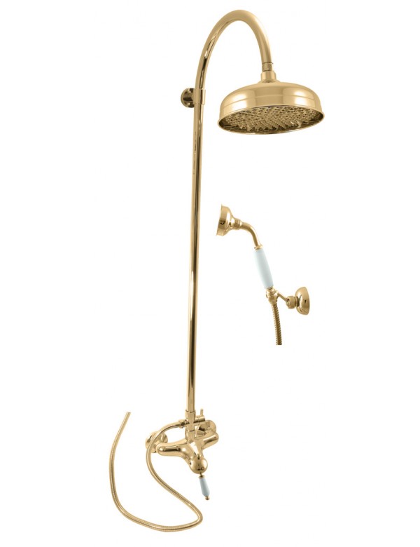 Colonne de douche LABE avec douchette laiton doré et poignée en céramique H.111cm Colonne de douche LABE avec douchette laiton doré et poignée en céramique H.111cm