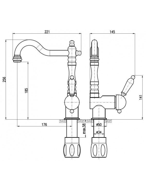 Mitigeur évier LABE laiton doré poignée en céramique