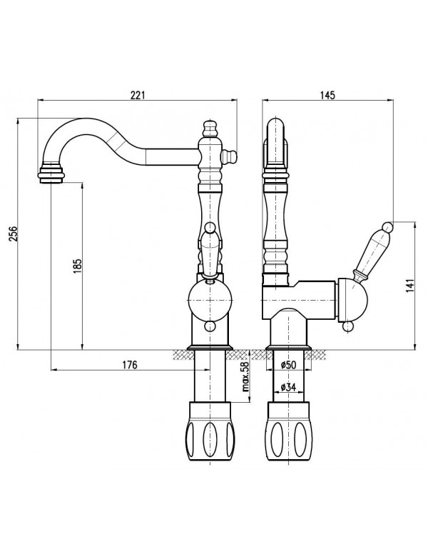 Mitigeur évier rétro LABE en laiton doré