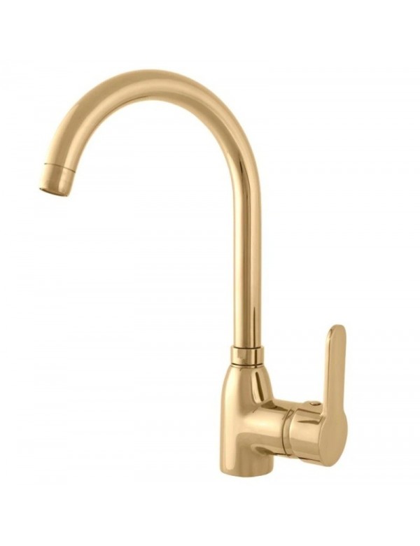Mitigeur évier ZAMBEZE pivotant bec rond en laiton doré poli