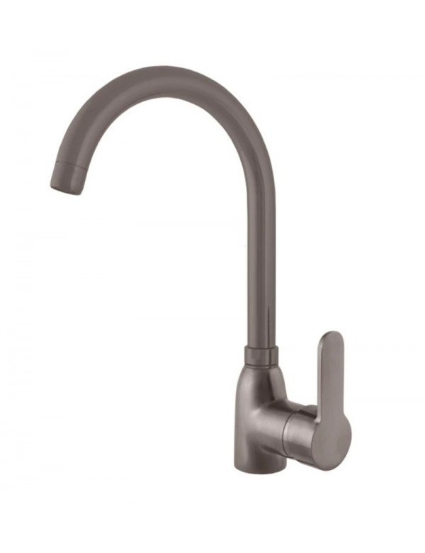 Mitigeur évier ZAMBEZE pivotant bec rond en laiton gris métal brossé Mitigeur évier ZAMBEZE pivotant bec rond en laiton gris métal brossé