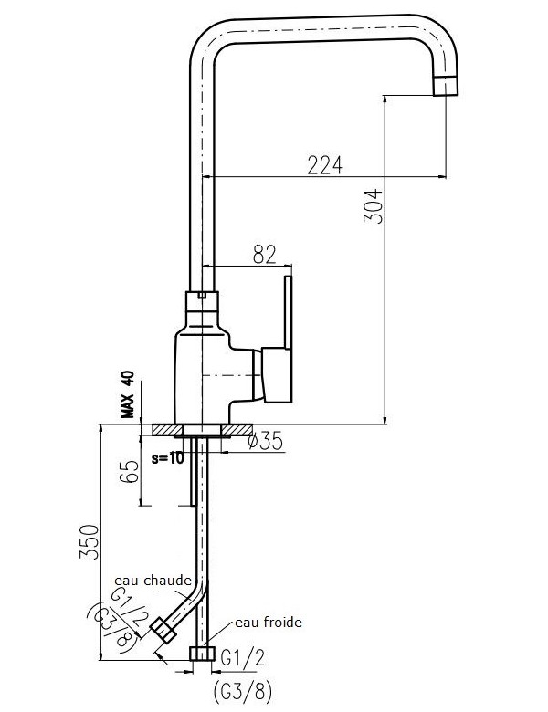 Mitigeur évier bec carré ZAMBEZE pivotant en laiton doré brossé