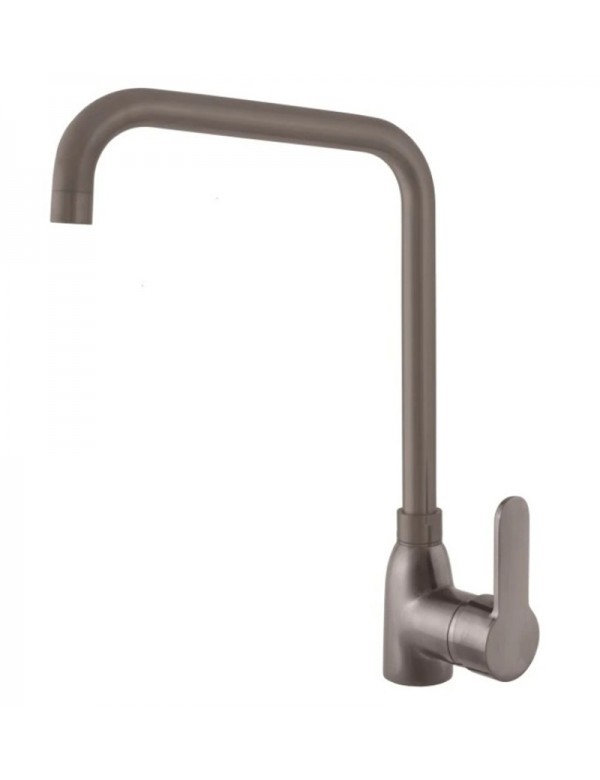 Mitigeur évier bec carré ZAMBEZE pivotant en laiton métal gris brossé Mitigeur évier bec carré ZAMBEZE pivotant en laiton métal gris brossé