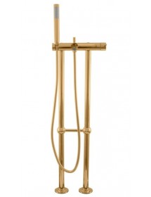 Mitigeur baignoire sur pied SEINA en laiton doré brossé avec douchette H. 106 cm