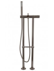 Mitigeur baignoire sur pied SEINA en laiton gris métal brossé H. 106 cm