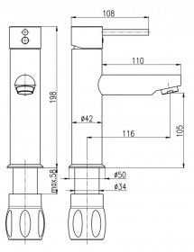 Mitigeur lavabo SEINA en laiton doré brossé H. 19,8 cm