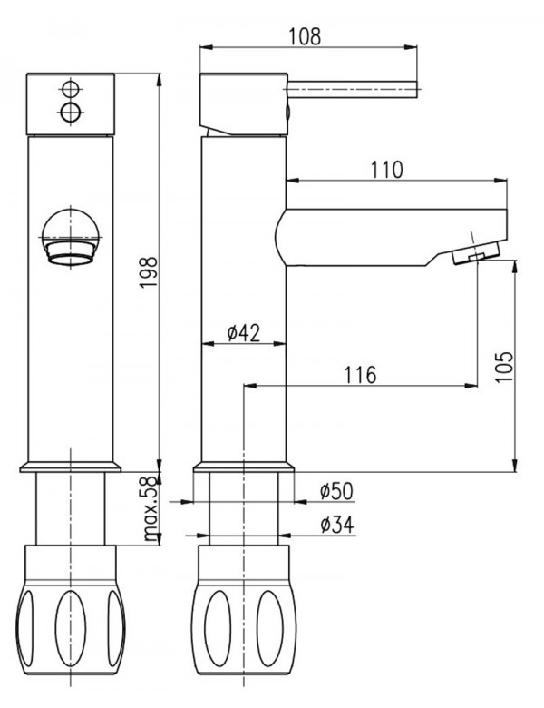 Mitigeur lavabo SEINA en laiton gris métal brossé H. 19,8 cm