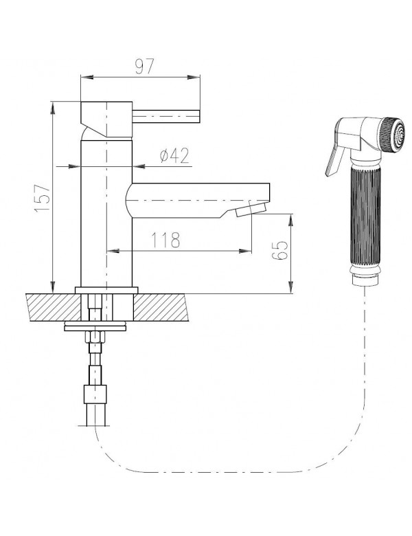 Mitigeur bidet SEINA avec douchette en laiton gris métal poli