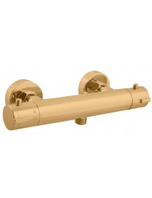 Mitigeur douche mural thermostatique laiton doré brossé sortie douchette bas