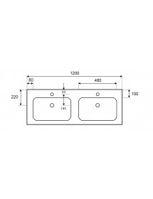 Grand lavabo double sans trou à encastrer ELOISE en solid surface 120x46x16 cm Grand lavabo double sans trou à encastrer ELOISE en solid surface 120x46x16 cm