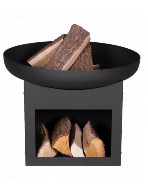 Brasero de jardin FATAPERA 70 cm avec range bois en acier
