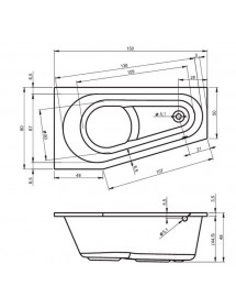 Baignoire d'angle droite acrylique RIHO DELTA 150x80 cm