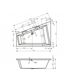 Grande baignoire d'angle droite acrylique RIHO DOPPIO 180x130 cm avec 2 poignées intégrées