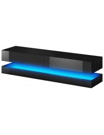 Meuble TV FLY avec LED bleu en noir brillant 140x33,8 cm