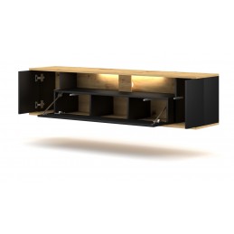 Meuble TV avec LED à suspendre ROB coloris noir chêne 160x35x38,7 cm