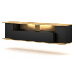 Meuble TV avec LED à suspendre ROB coloris noir chêne 160x35x38,7 cm