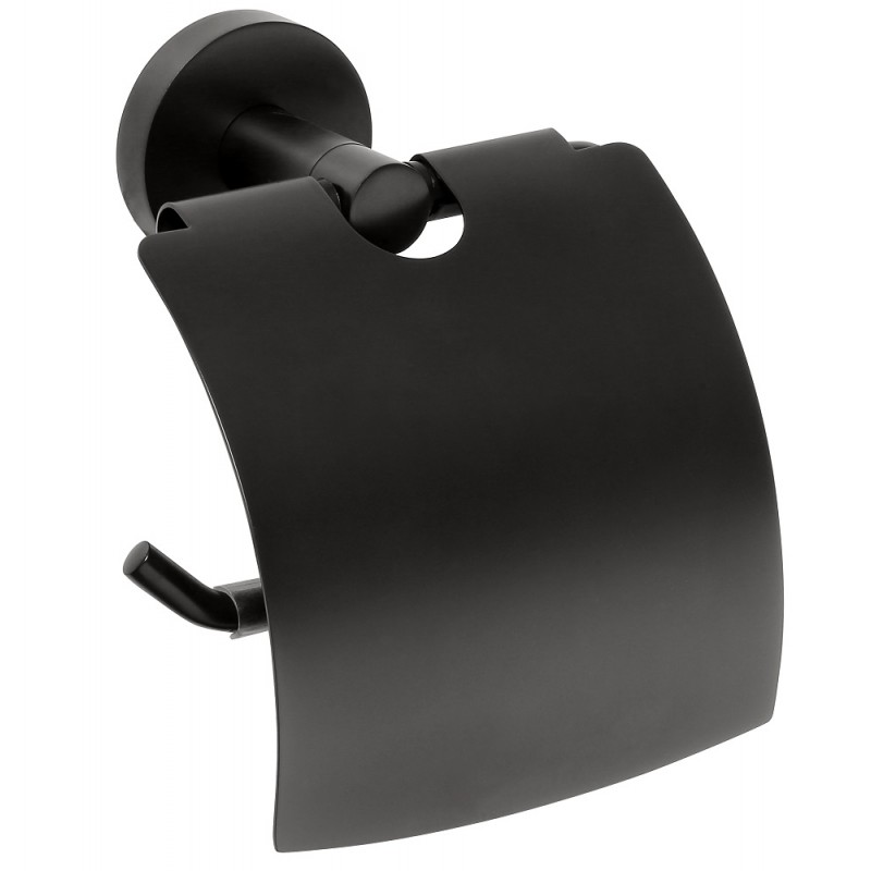 Dérouleur papier toilette avec cache DARK en laiton noir 14x 15,5x 8cm