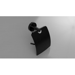 Dérouleur papier toilette avec cache DARK en laiton noir 14x 15,5x 8cm