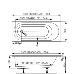 Baignoire acrylique KASANDINE 180 180x70 x45 cm