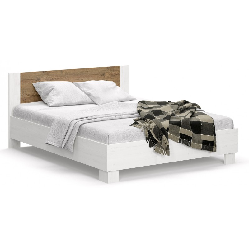 Lit pour adulte 2 places MARKOS 180x85x200 cm avec sommier et lattes en chêne sonoma et blanc