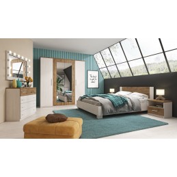 Lit pour adulte 2 places MARKOS 180x85x200 cm avec sommier et lattes en chêne sonoma et blanc